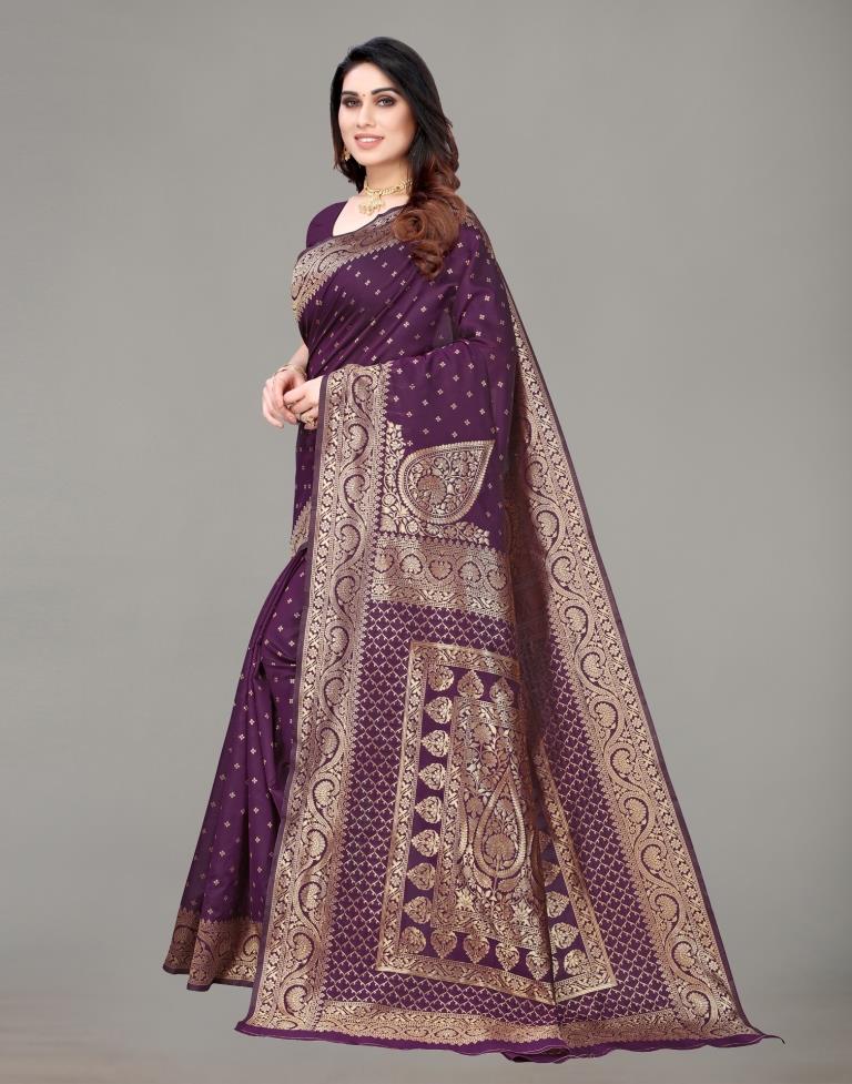 Wine And Golden Banarasi Silk Saree | Sudathi