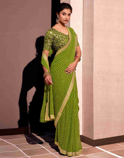 Olive Green Leheriya Printed Georgette Saree