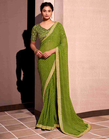 Olive Green Leheriya Printed Georgette Saree