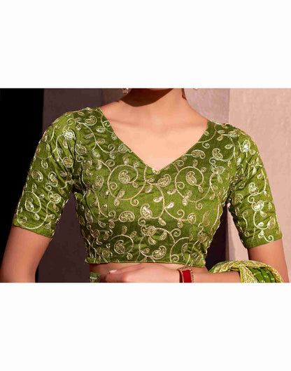 Olive Green Leheriya Printed Georgette Saree