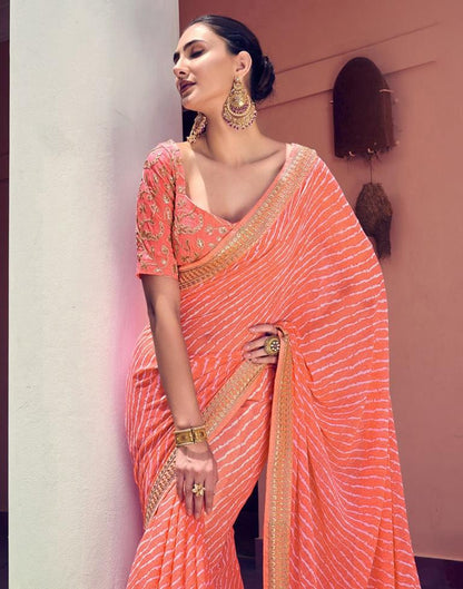 Light Orange Leheriya Printed Georgette Saree | Sudathi