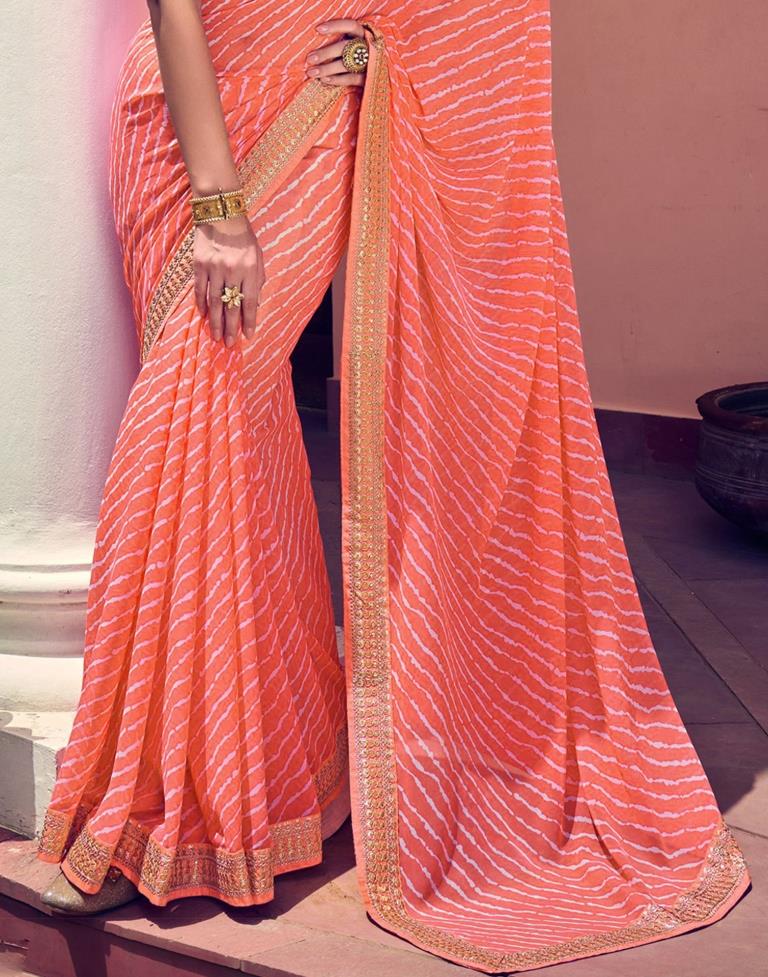 Light Orange Leheriya Printed Georgette Saree | Sudathi