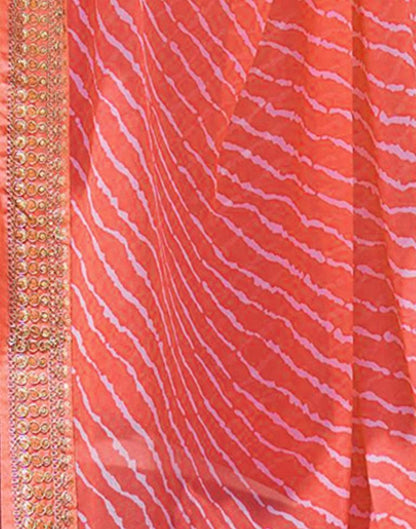 Light Orange Leheriya Printed Georgette Saree | Sudathi