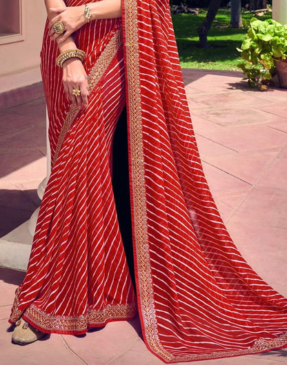 Red &amp; White Leheriya Printed Georgette Saree | Sudathi