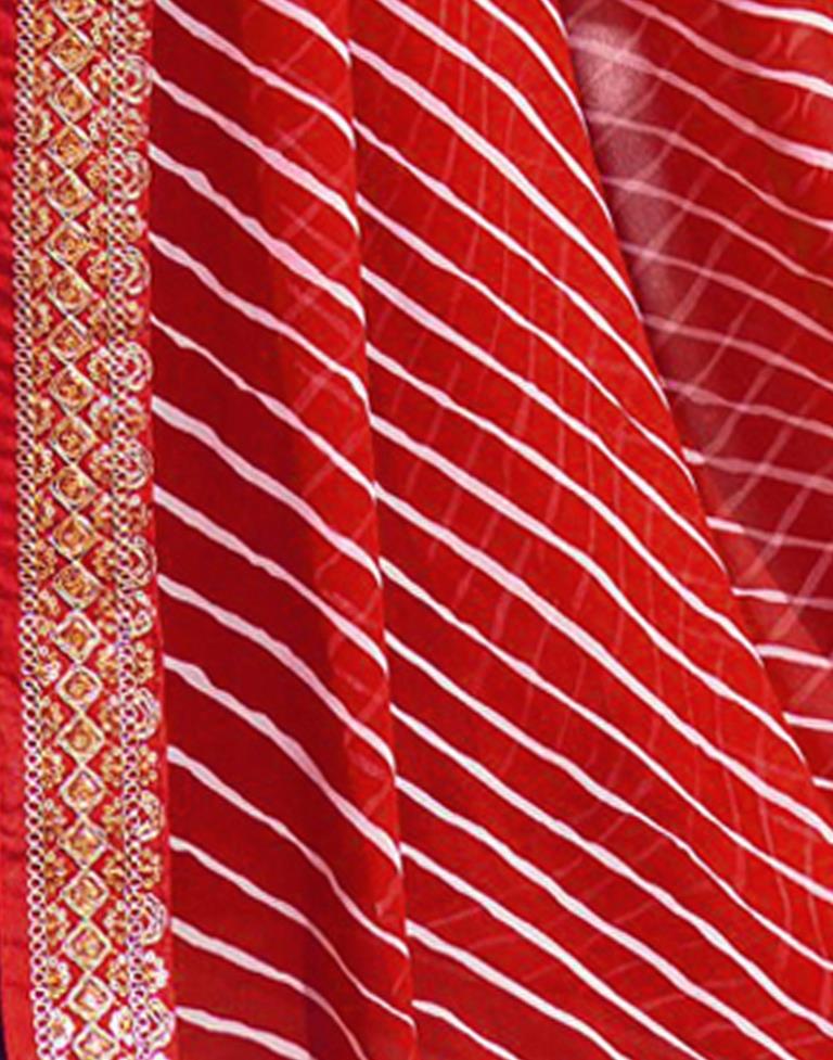 Red &amp; White Leheriya Printed Georgette Saree | Sudathi