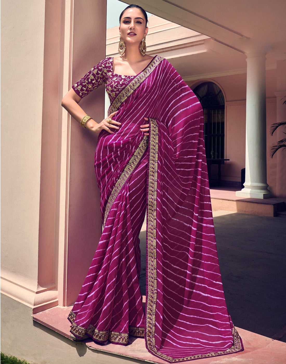 Purple Leheriya Printed Georgette Saree | Sudathi