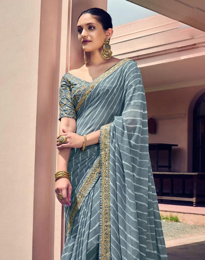 Grey Leheriya Printed Georgette Saree | Sudathi