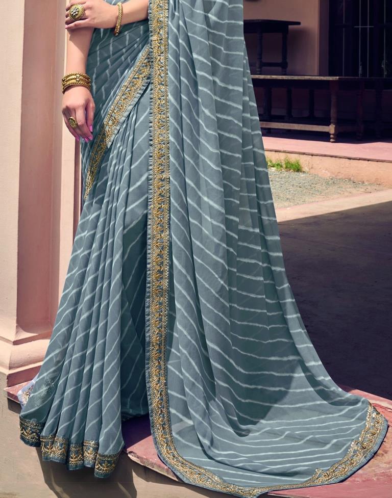 Grey Leheriya Printed Georgette Saree | Sudathi