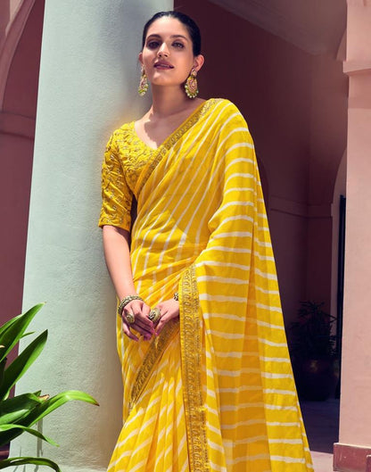 Yellow Leheriya Printed Georgette Saree | Sudathi