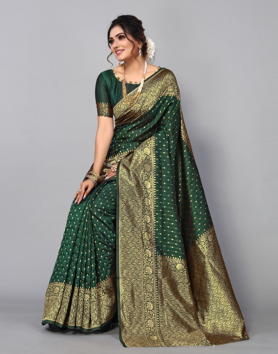 Bottle Green Banarasi Silk Saree | Sudathi