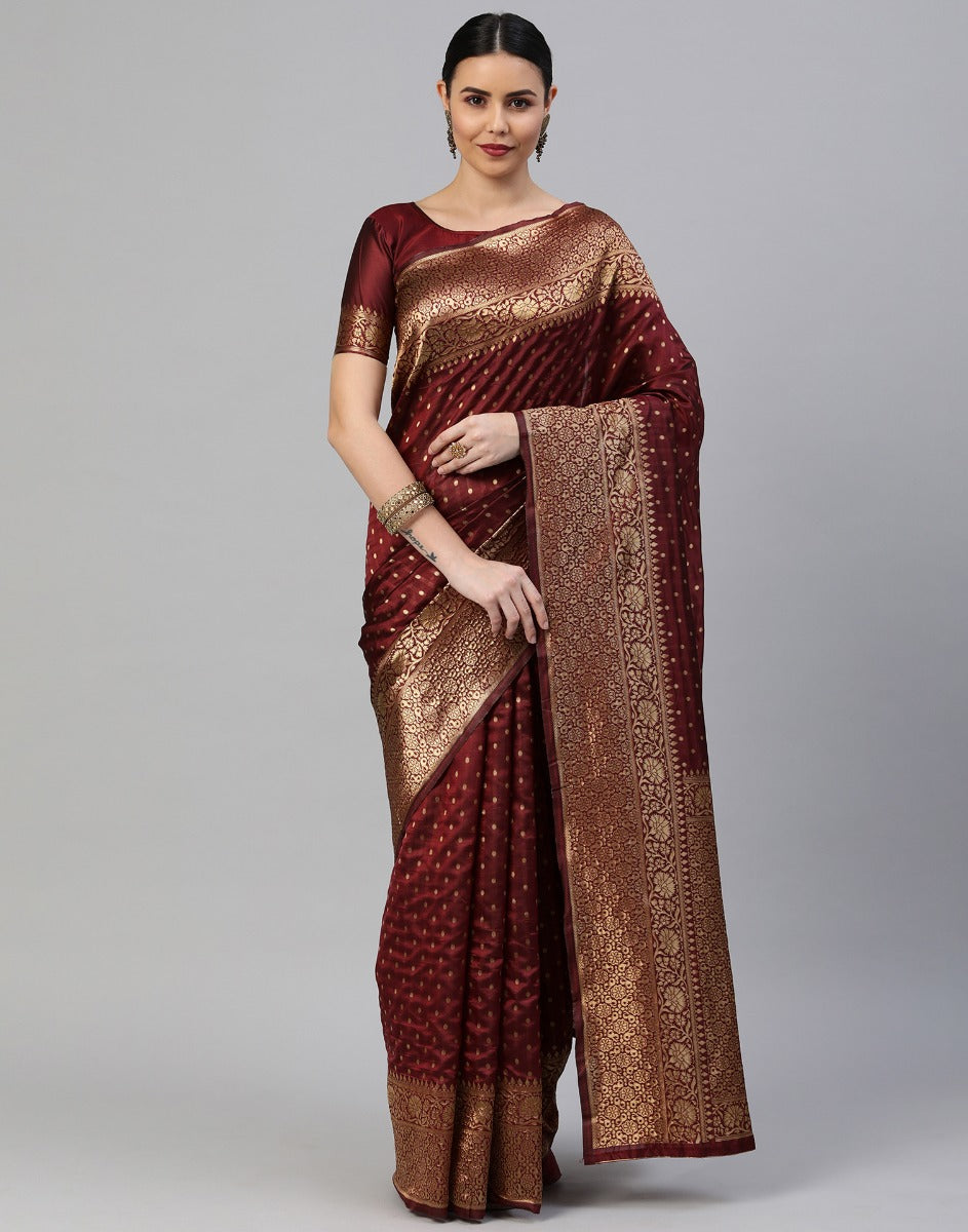 Maroon Banarasi Silk Saree | Sudathi