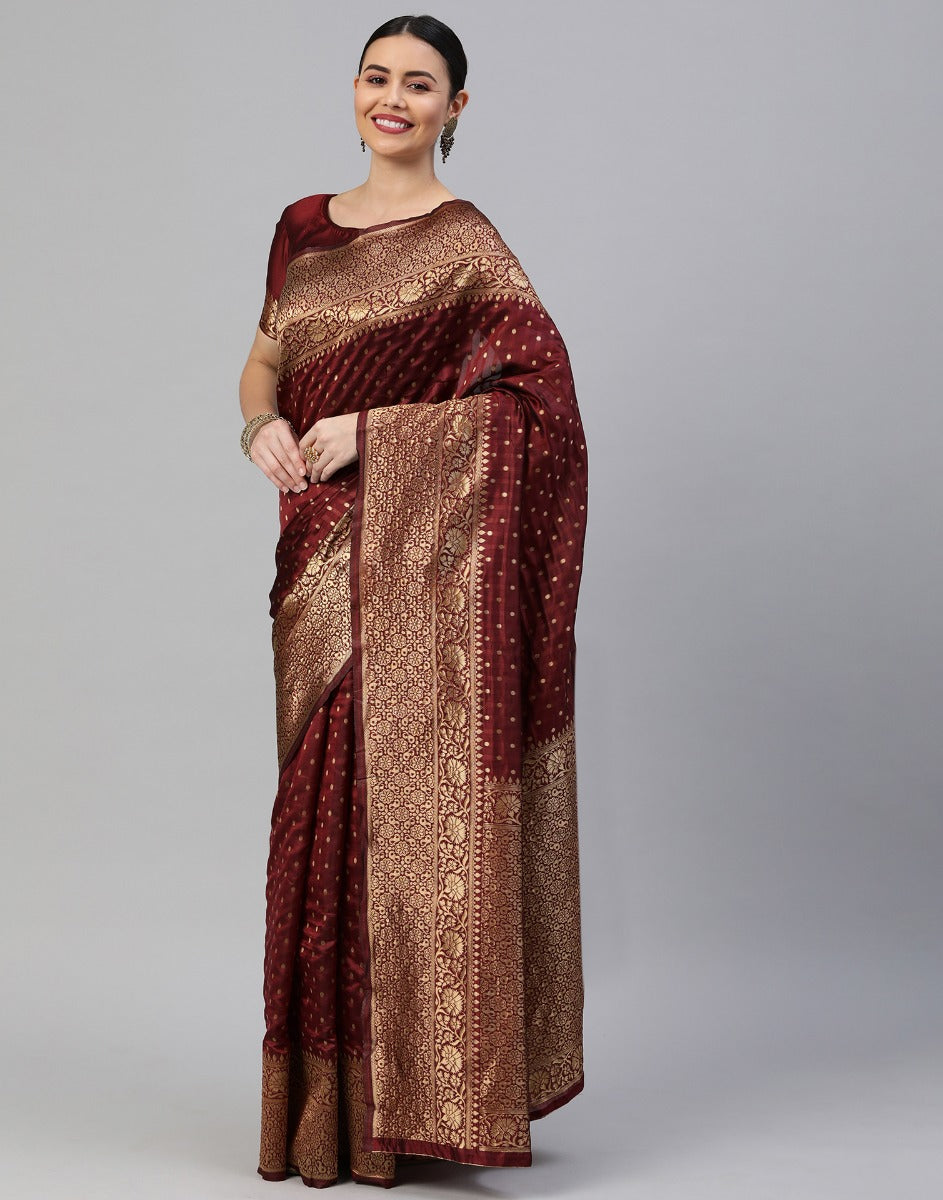 Maroon Banarasi Silk Saree | Sudathi