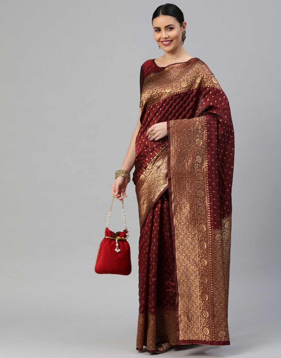 Maroon Banarasi Silk Saree | Sudathi