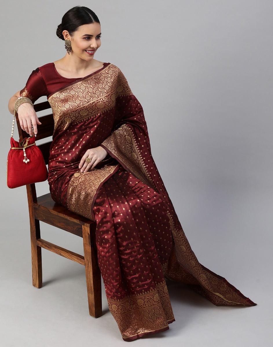 Maroon Banarasi Silk Saree | Sudathi