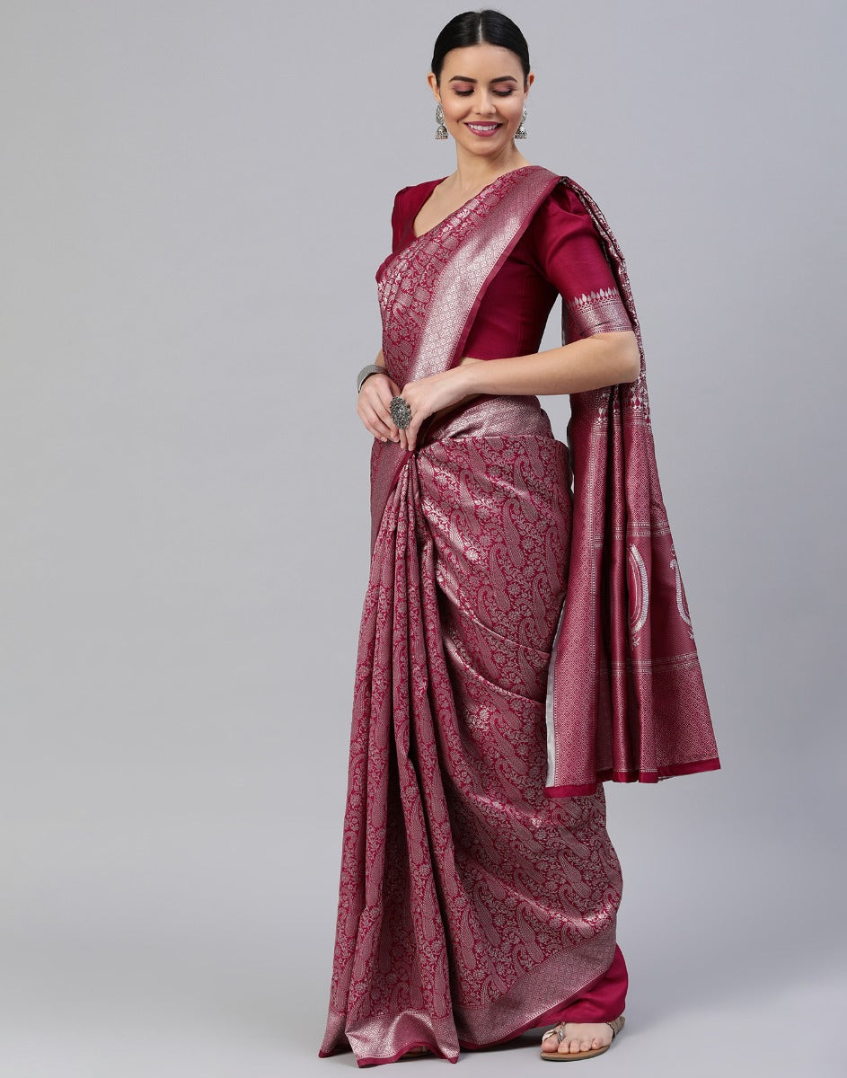 Cherry Red Banarasi Silk Saree | Sudathi