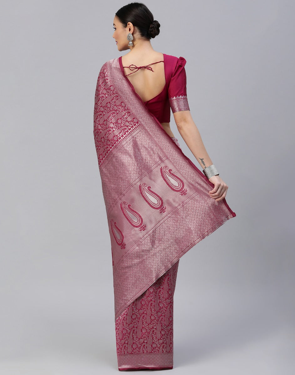 Cherry Red Banarasi Silk Saree | Sudathi