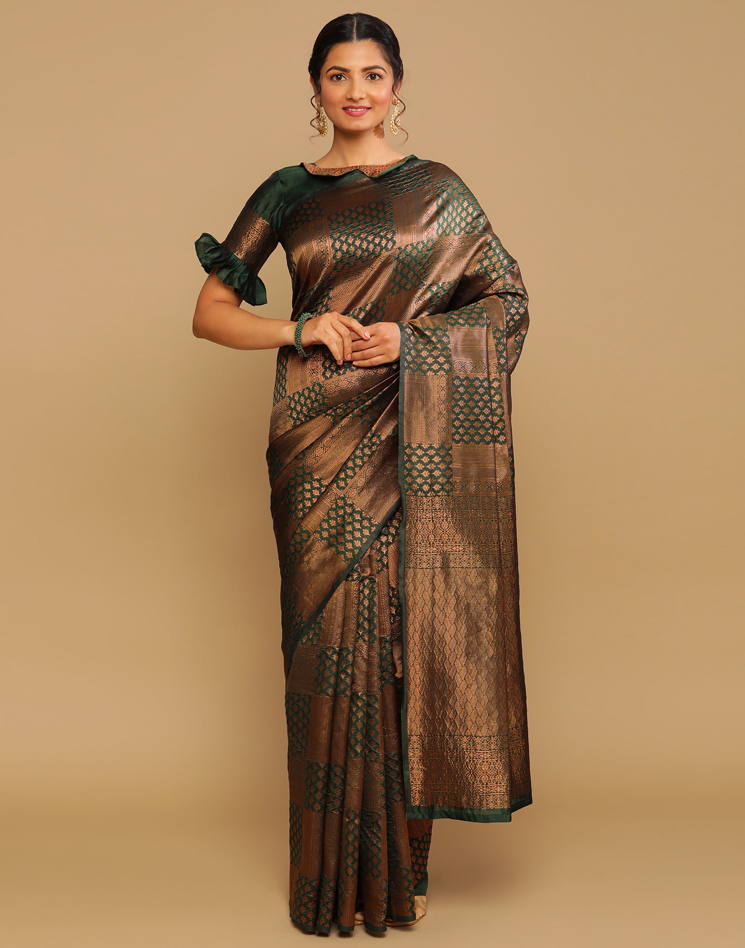 Green And Golden Kanjivaram Silk Saree