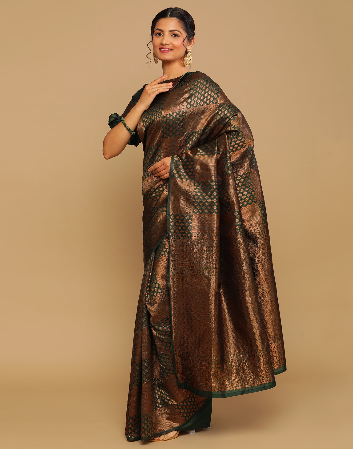 Green And Golden Kanjivaram Silk Saree