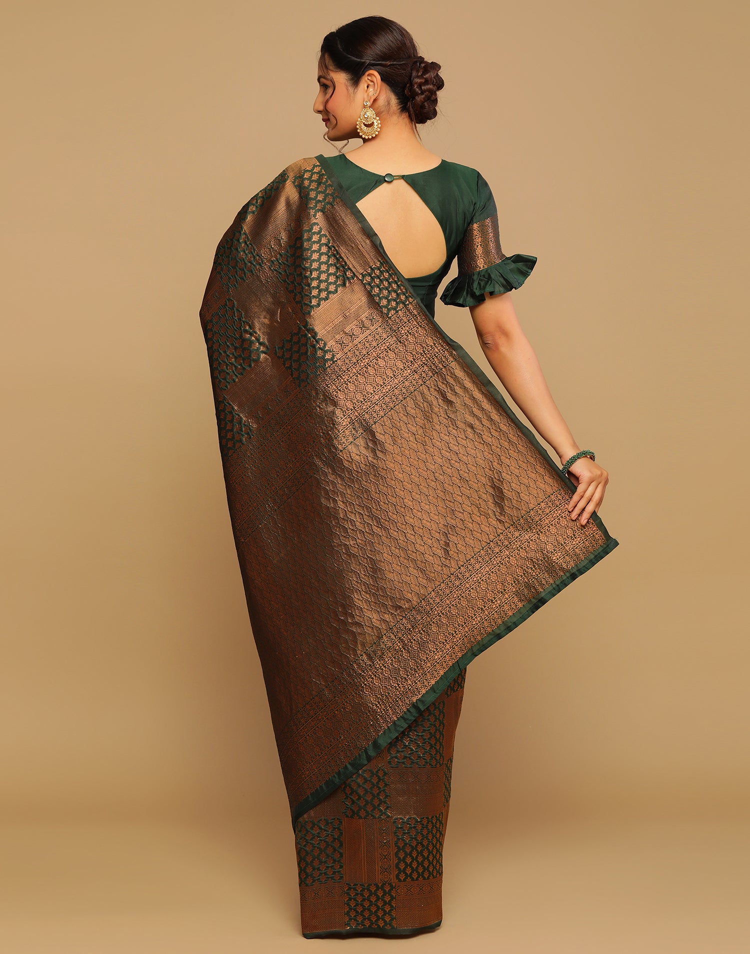 Green And Golden Kanjivaram Silk Saree