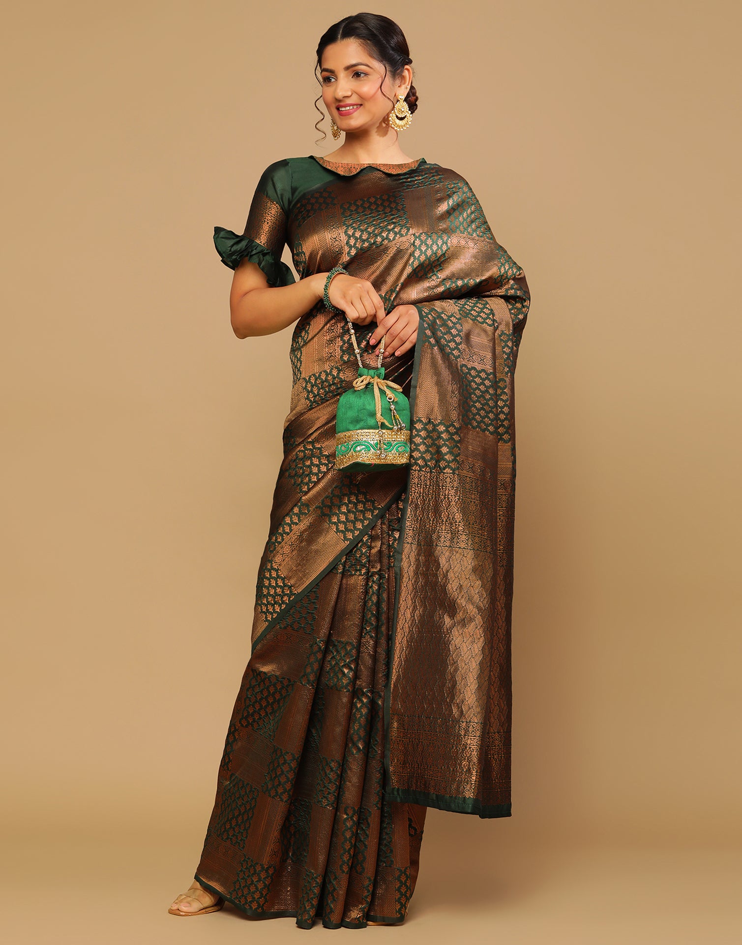 Green And Golden Kanjivaram Silk Saree