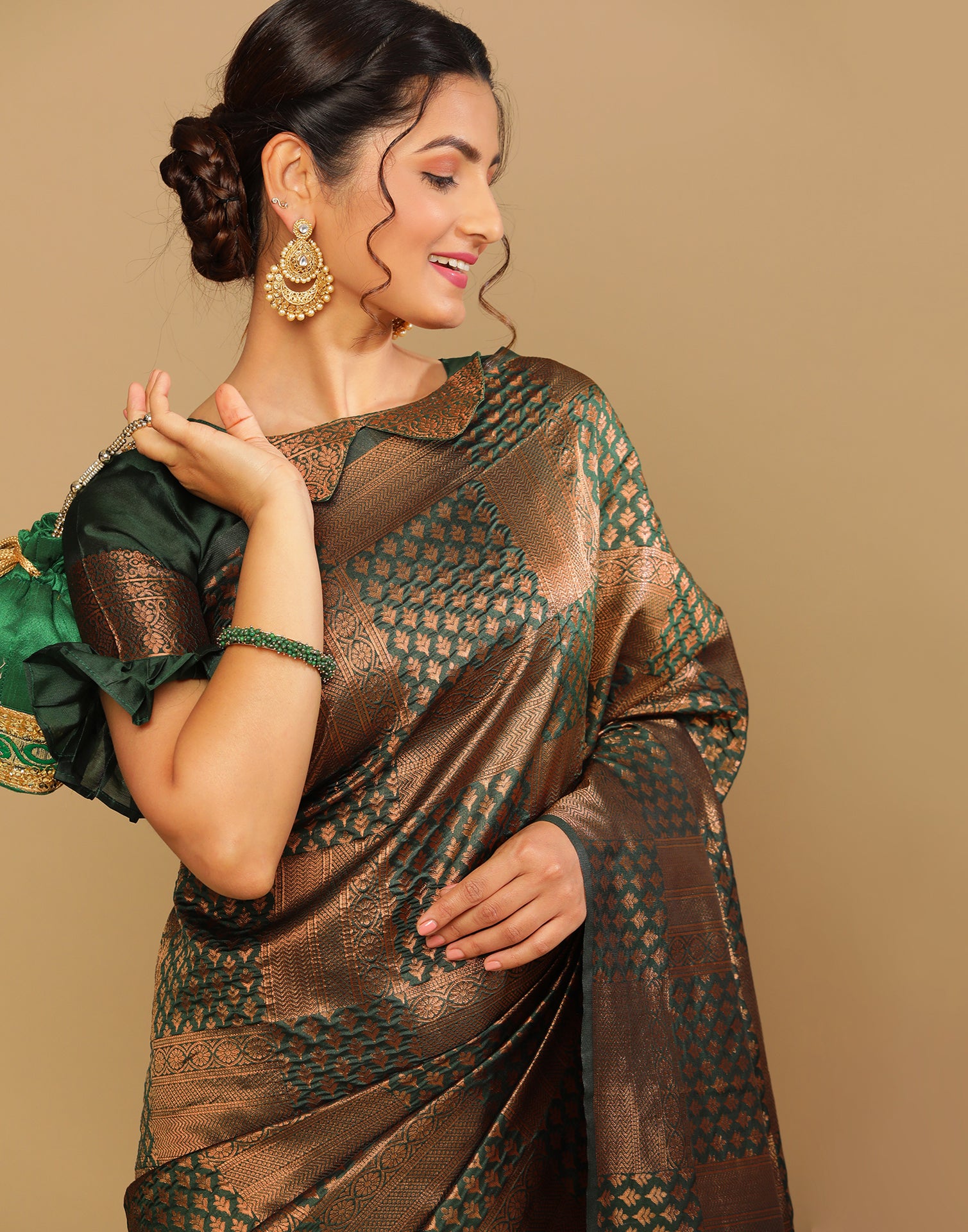 Green And Golden Kanjivaram Silk Saree