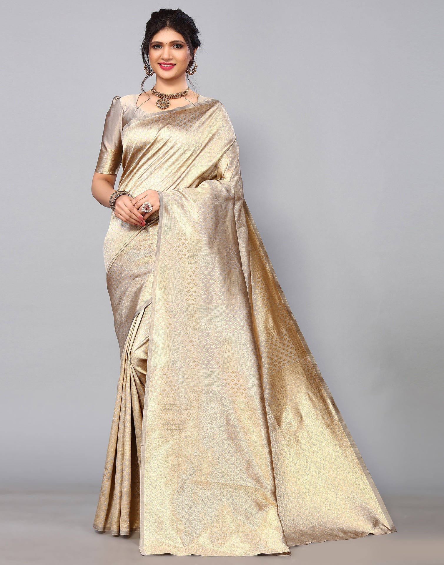 Beige Kanjivaram Silk Saree | Sudathi