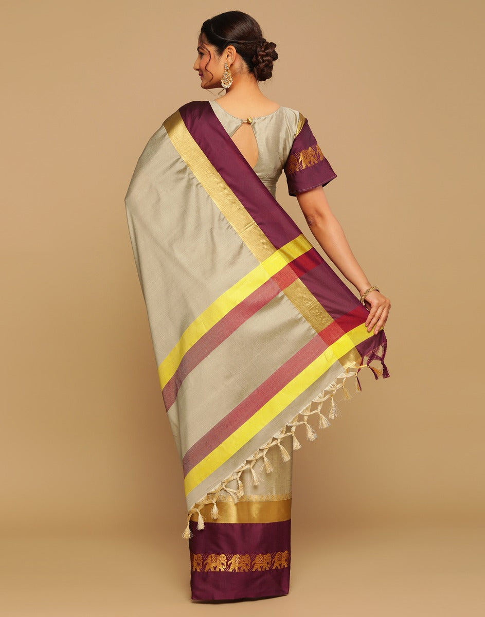Light Brown Kanjivaram Silk Saree | Sudathi