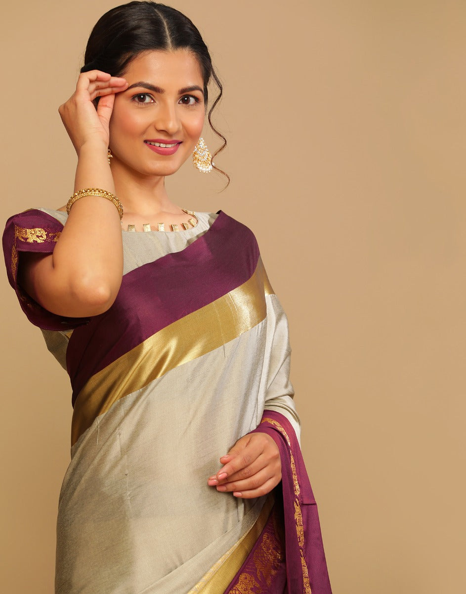 Light Brown Kanjivaram Silk Saree | Sudathi