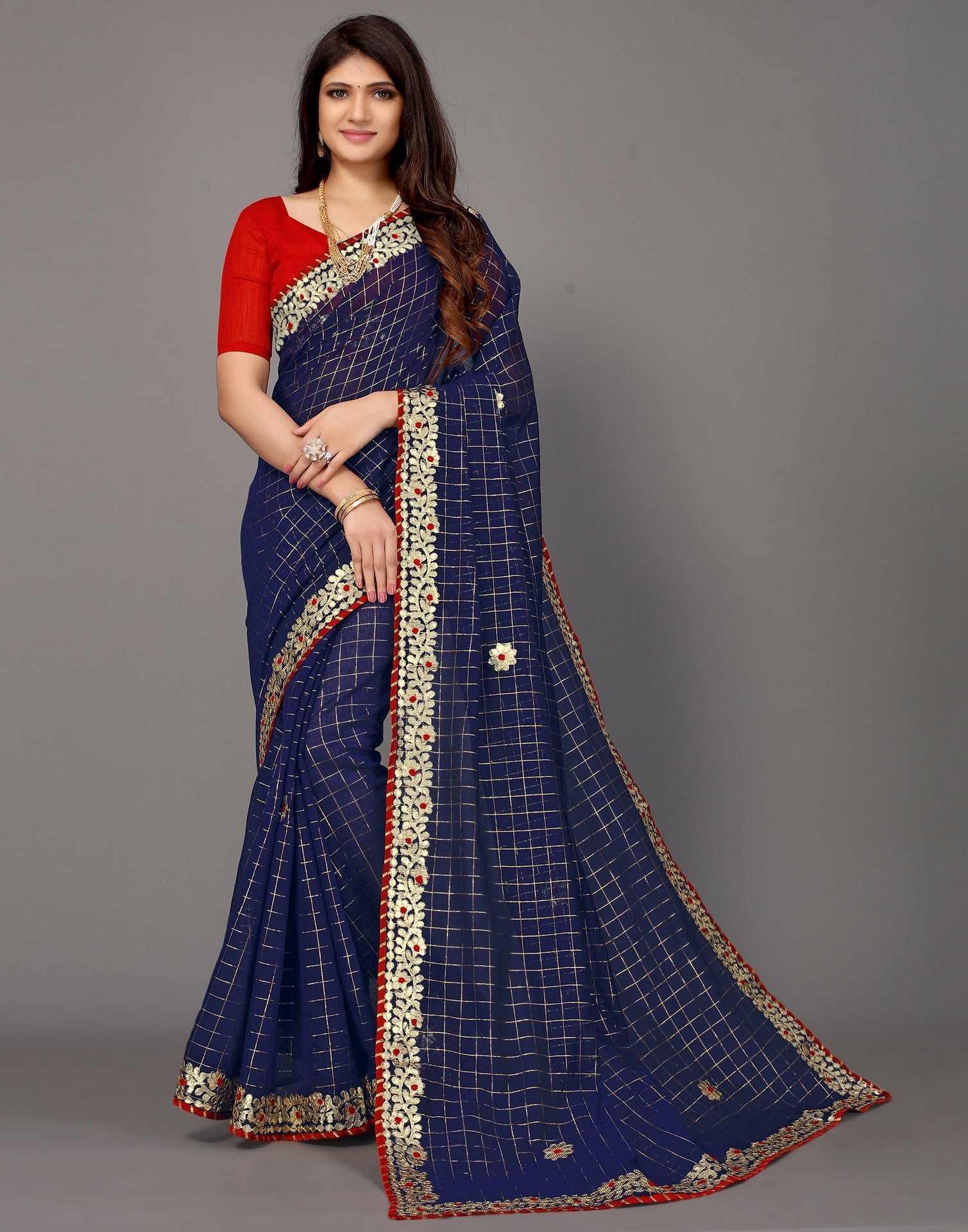 Navy Blue Cotton Geometric Woven Saree | Sudathi