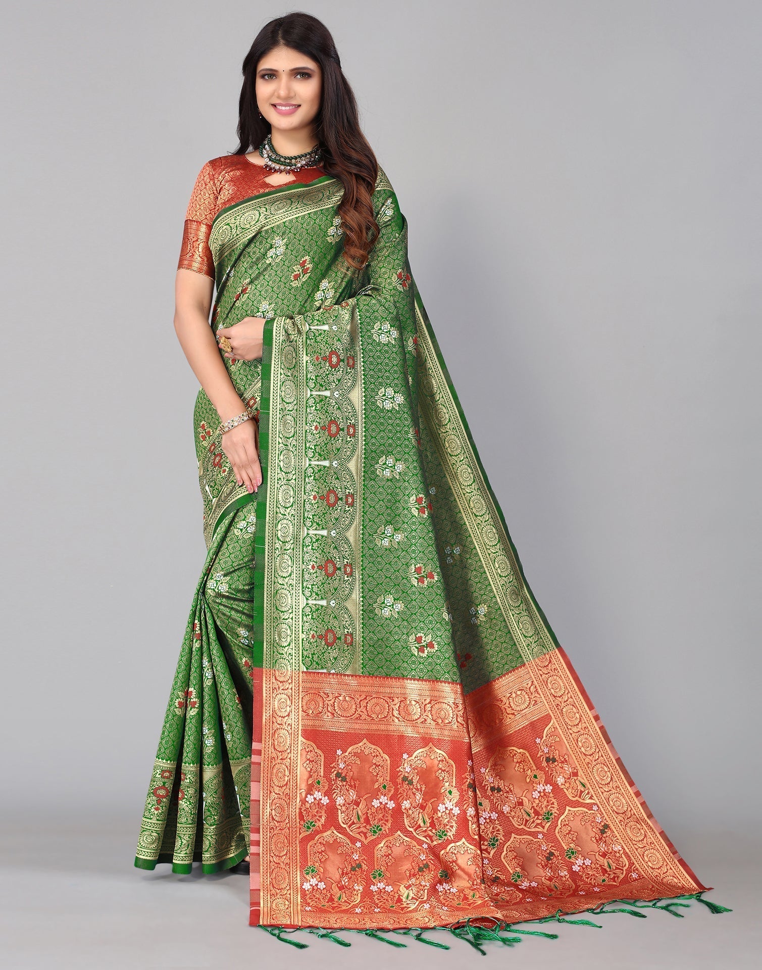 Green And Golden Silk Saree | Sudathi