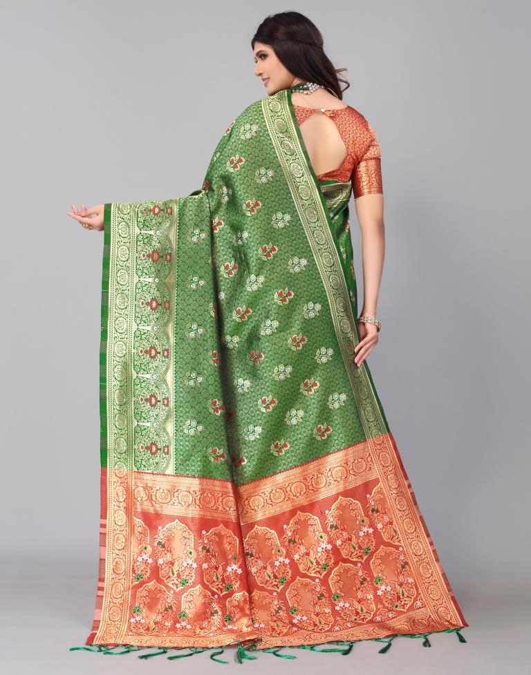Green And Golden Silk Saree | Sudathi