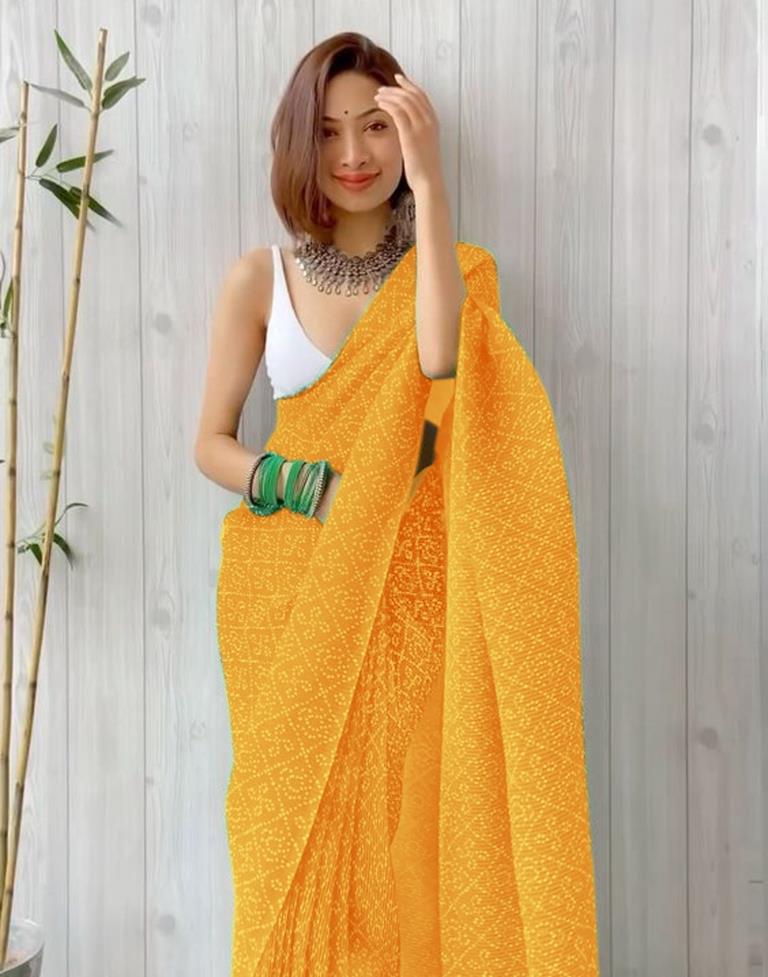Yellow Bandhani Pleated Saree | Sudathi