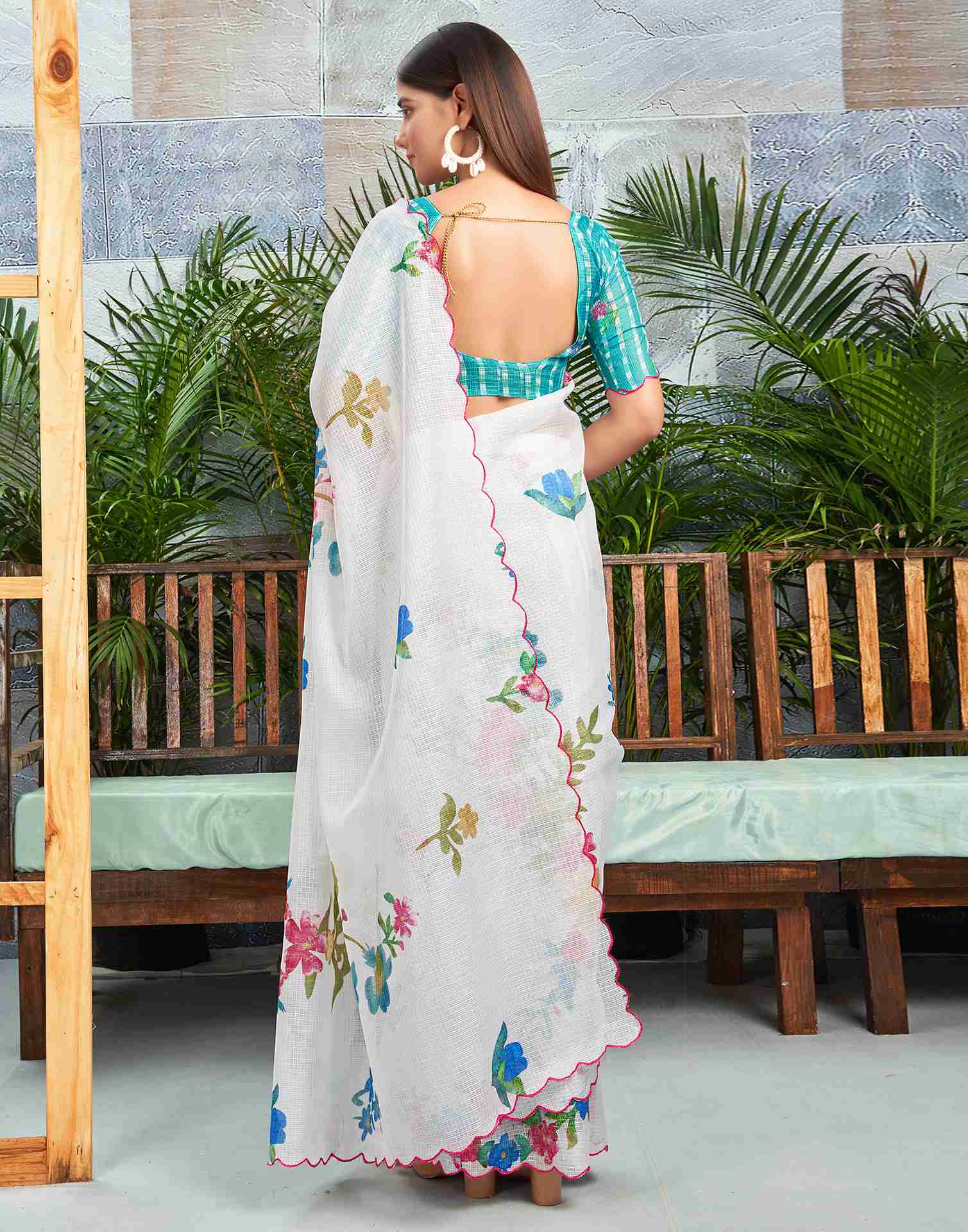 Ready To Wear White Cotton Printed Saree