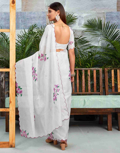 Ready To Wear White Cotton Printed Saree