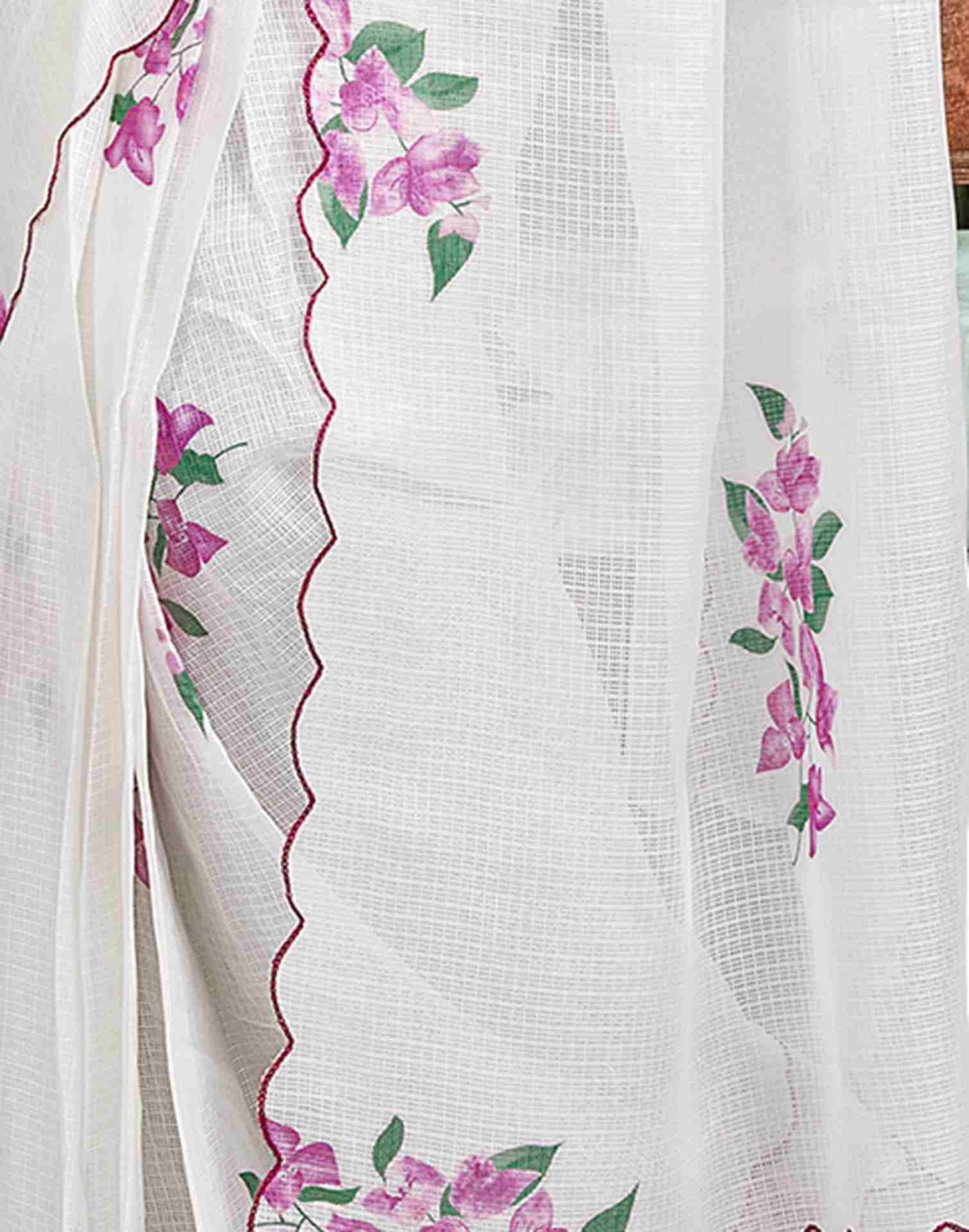 Ready To Wear White Cotton Printed Saree