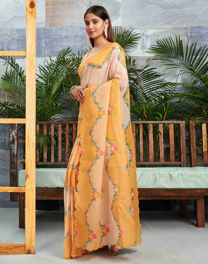 Ready To Wear Turmeric Yellow Cotton Printed Saree