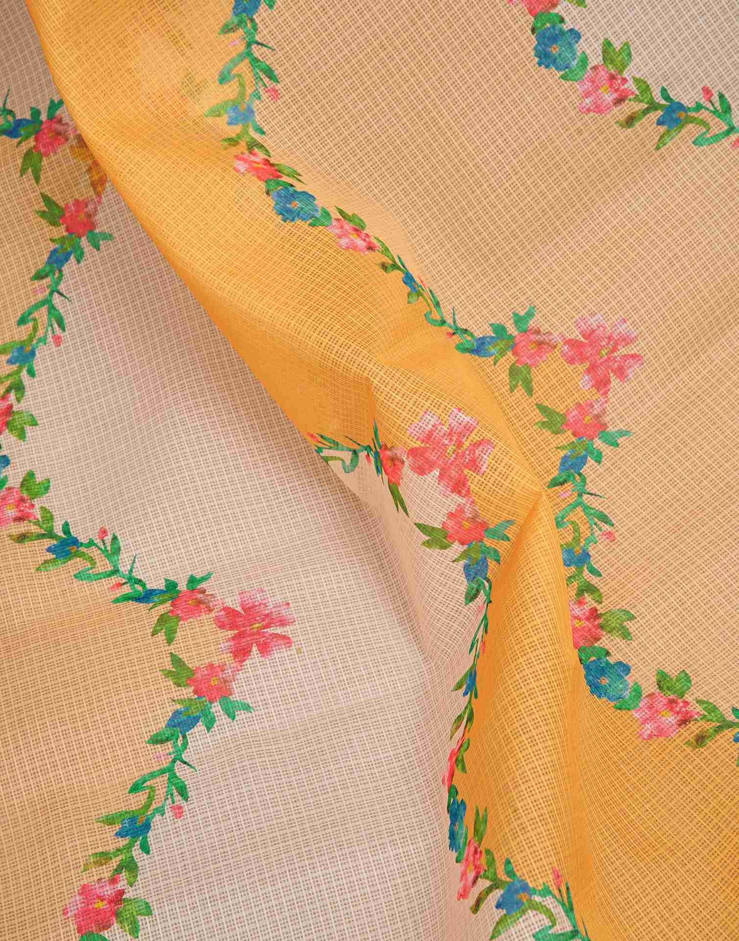 Ready To Wear Turmeric Yellow Cotton Printed Saree