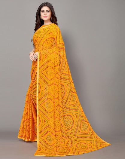Yellow Bandhani Printed Saree | Sudathi