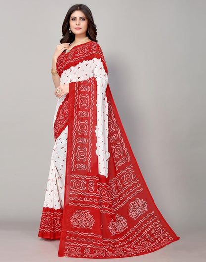 Red And White Bandhani Printed Saree | Sudathi