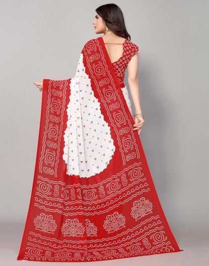 Red And White Bandhani Printed Saree | Sudathi