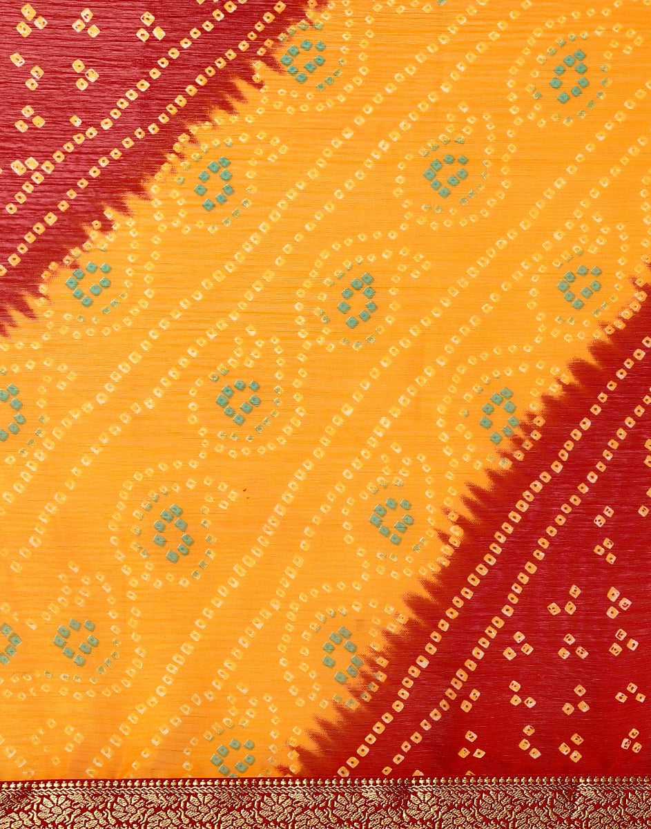 Yellow And Red Bandhani Saree | Sudathi