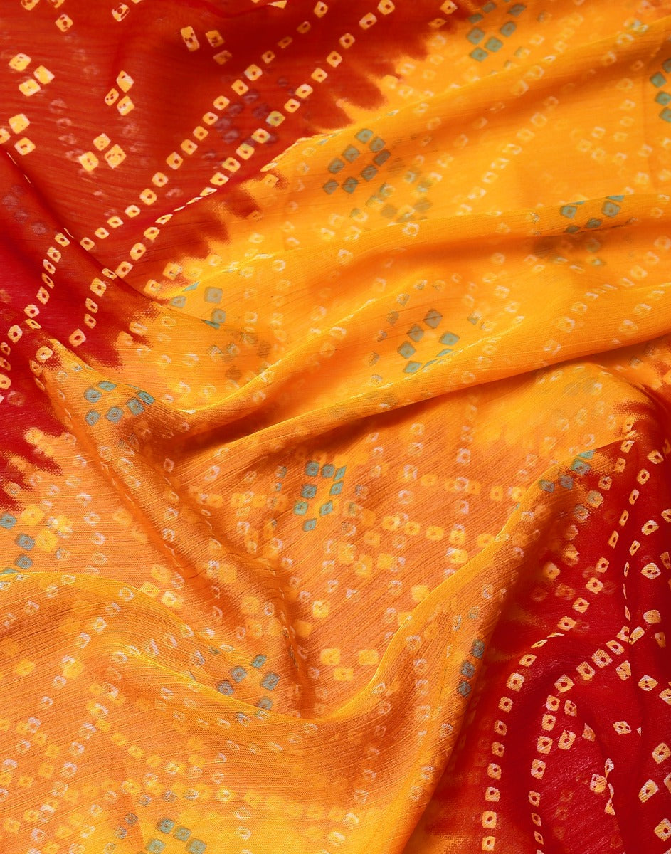 Yellow And Red Bandhani Saree | Sudathi