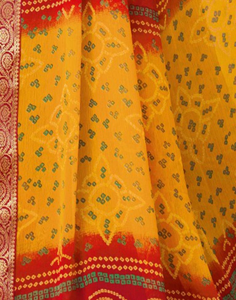 Yellow And Red Bandhani Saree | Sudathi