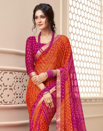 Pink And Orange Bandhani Saree | Sudathi