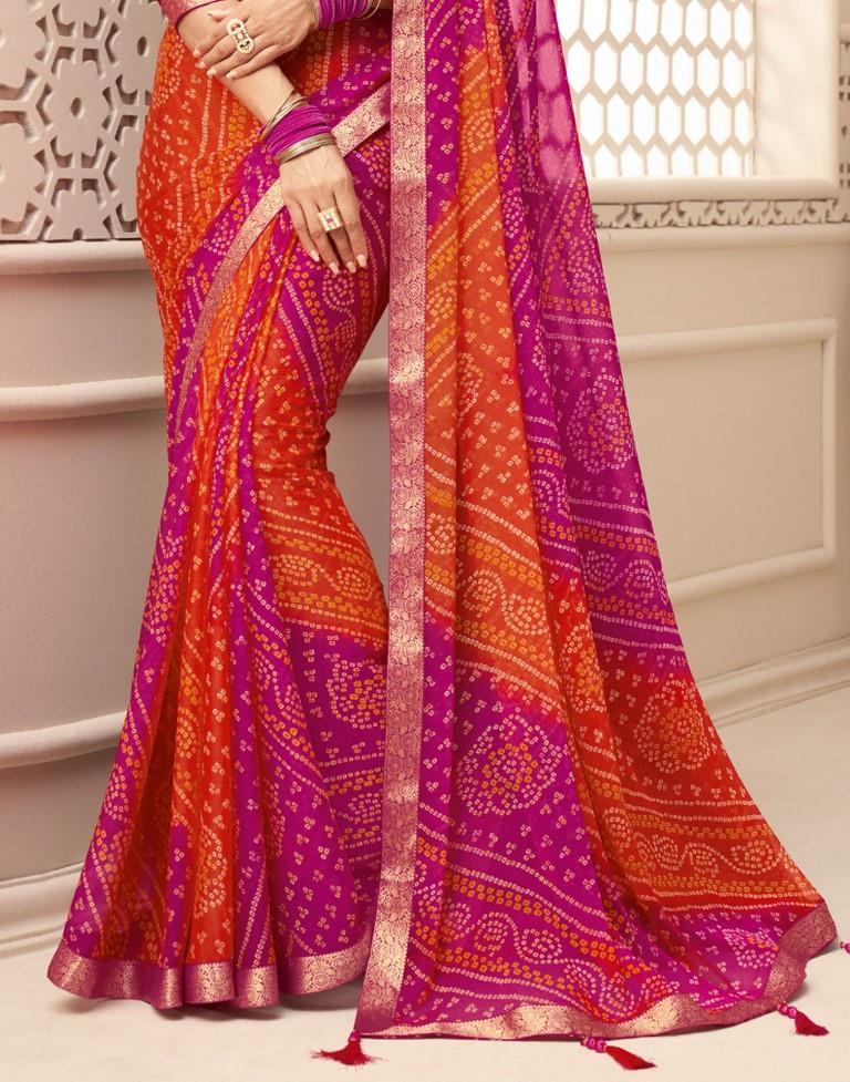 Pink And Orange Bandhani Saree | Sudathi