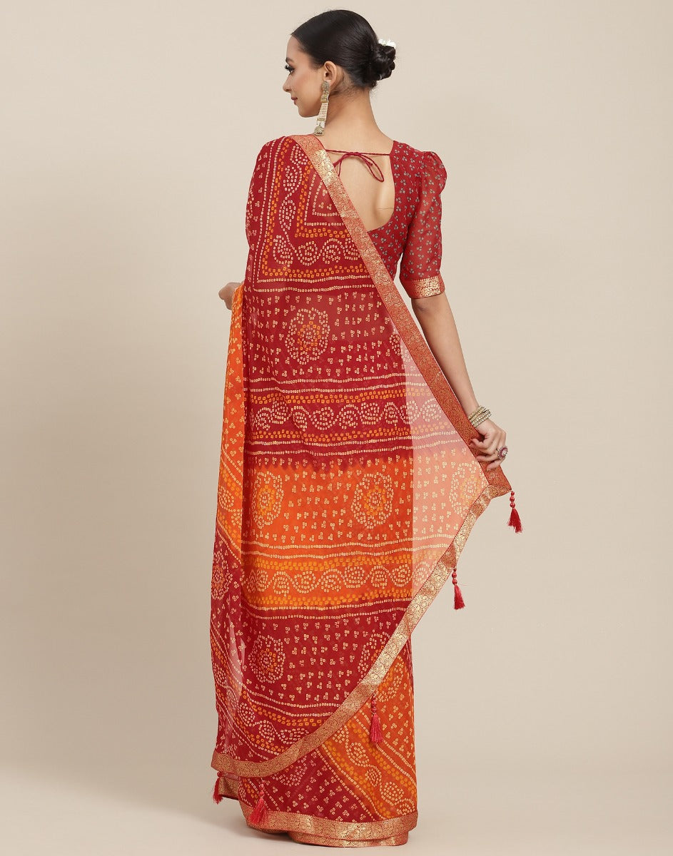 Orange And Red Bandhani Saree | Sudathi