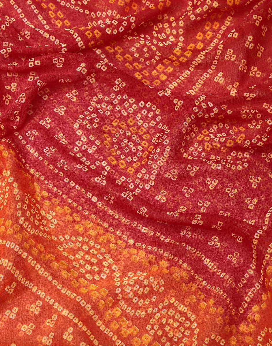 Orange And Red Bandhani Saree | Sudathi