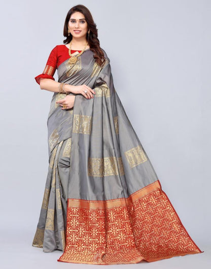 Grey Banarasi Jacquard Saree | Sudathi