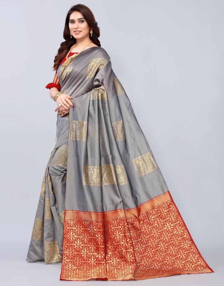 Grey Banarasi Jacquard Saree | Sudathi