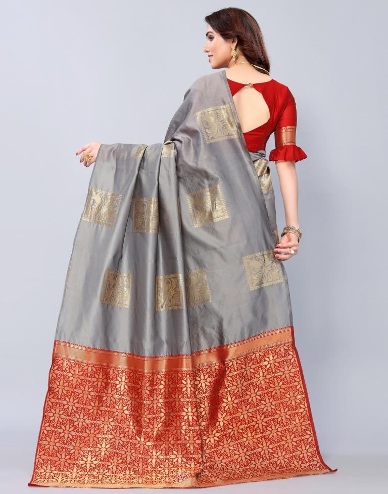 Grey Banarasi Jacquard Saree | Sudathi